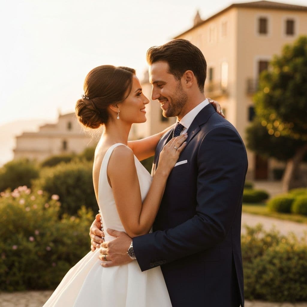 Couple during a wedding photography session in Mediterranean light