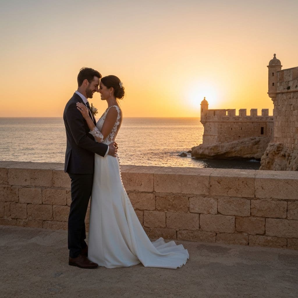Wedding photographer in Alicante - couple beside Santa Bárbara Castle