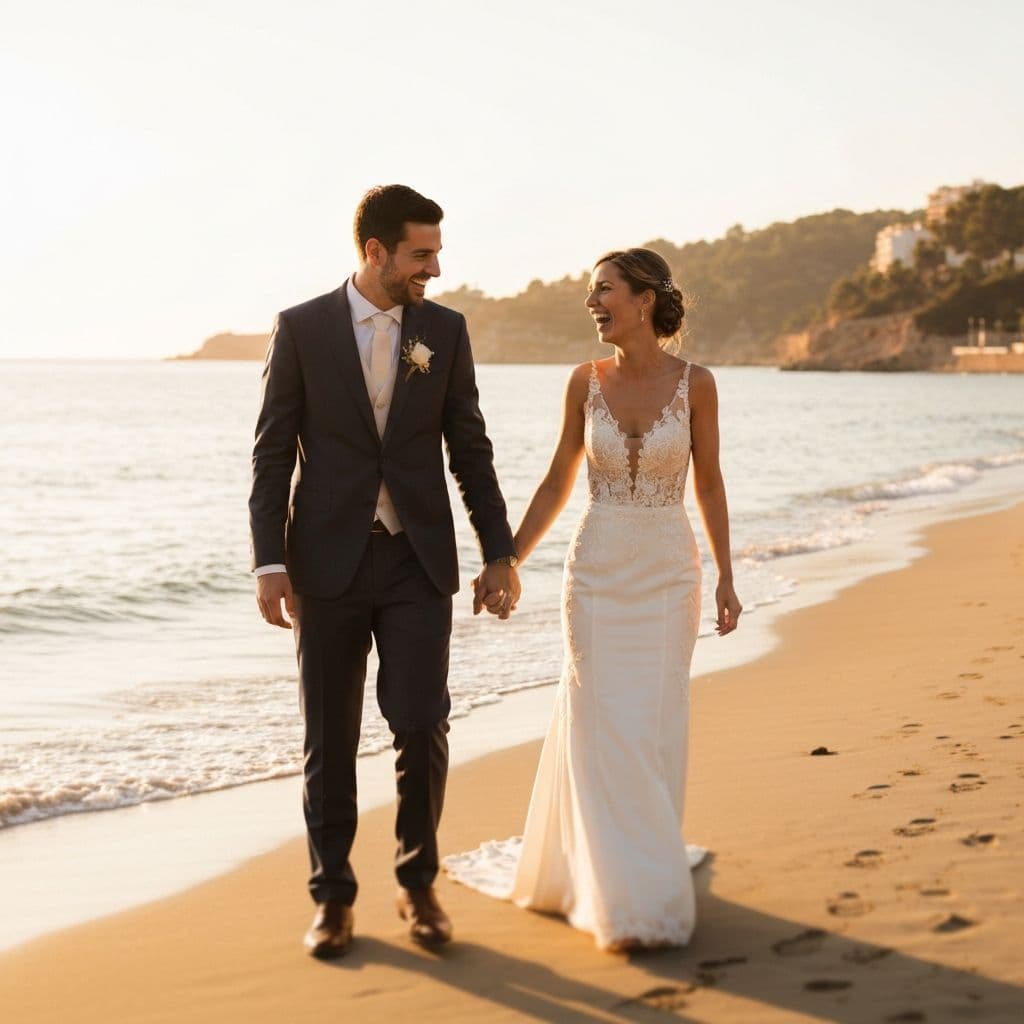 Couple during a wedding photography session by the Mediterranean